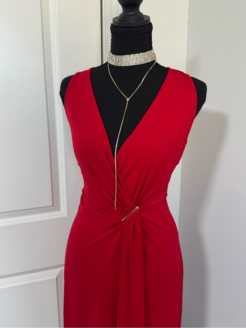 Michael Kors Red Sleeveless Wrap-Style Mid dress